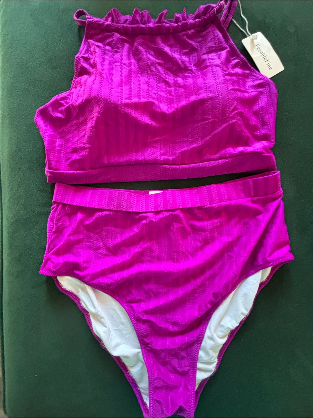 New Bright Fuchsia High-Neck Two-Piece Swimsuit